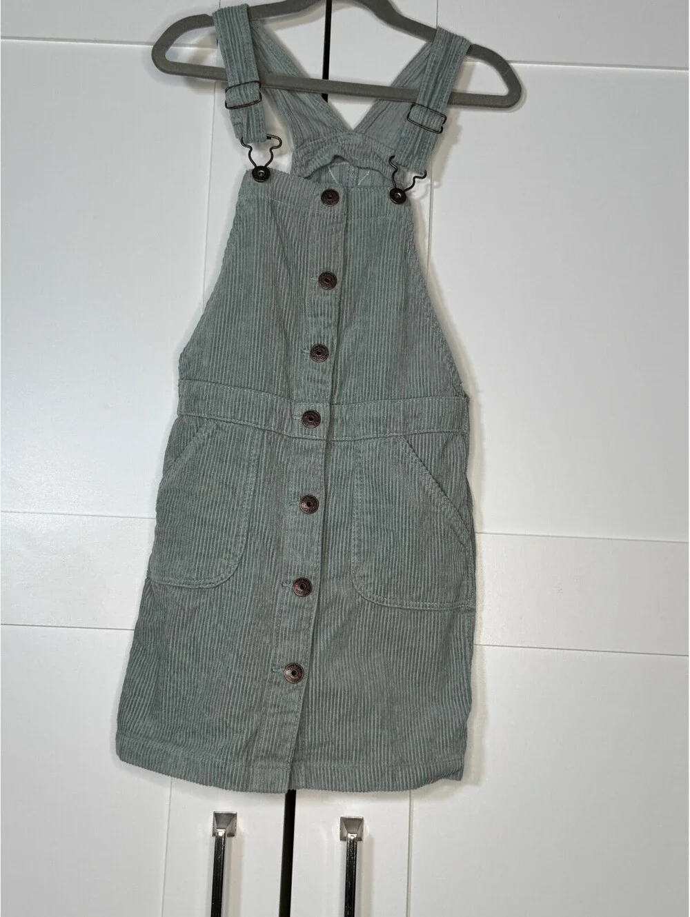 OshKosh B'Gosh Sage Green Button Front Jumper Dress Size 8